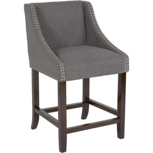 Flash Furniture Carmel Series 24″ High Transitional Walnut Counter Height Stool with Nail Trim in Dark Gray Fabric, Set of 2(Dark Gray Fabric)