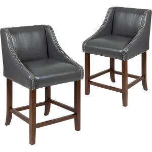Flash Furniture Carmel Series 24″ High Transitional Walnut Counter Height Stool with Nail Trim in Dark Gray Fabric, Set of 2(Dark Gray Leathersoft)