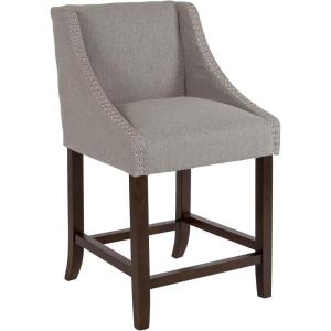 Flash Furniture Carmel Series 24″ High Transitional Walnut Counter Height Stool with Nail Trim in Dark Gray Fabric, Set of 2(Light Gray Fabric)