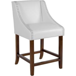 Flash Furniture Carmel Series 24″ High Transitional Walnut Counter Height Stool with Nail Trim in Dark Gray Fabric, Set of 2(White Leathersoft)