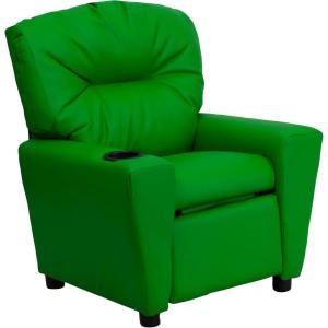 Flash Furniture Chandler LeatherSoft Kids Recliner with Cup Holder and Safety Recline, Contemporary Reclining Chair for Kids, Supports up to 90 lbs., Black(Green Vinyl)