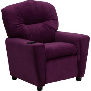 Flash Furniture Chandler LeatherSoft Kids Recliner with Cup Holder and Safety Recline, Contemporary Reclining Chair for Kids, Supports up to 90 lbs., Black(Purple Microfiber)