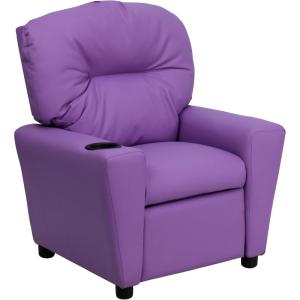 Flash Furniture Chandler LeatherSoft Kids Recliner with Cup Holder and Safety Recline, Contemporary Reclining Chair for Kids, Supports up to 90 lbs., Black(Lavender Vinyl)