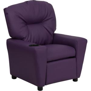Flash Furniture Chandler LeatherSoft Kids Recliner with Cup Holder and Safety Recline, Contemporary Reclining Chair for Kids, Supports up to 90 lbs., Black(Purple Vinyl)