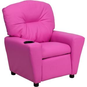 Flash Furniture Chandler LeatherSoft Kids Recliner with Cup Holder and Safety Recline, Contemporary Reclining Chair for Kids, Supports up to 90 lbs., Black(Hot Pink Vinyl)