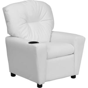 Flash Furniture Chandler LeatherSoft Kids Recliner with Cup Holder and Safety Recline, Contemporary Reclining Chair for Kids, Supports up to 90 lbs., Black(White Vinyl)