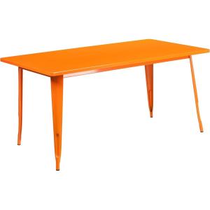 Flash Furniture Charis Commercial Grade 31.5″ x 63″ Rectangular Silver Metal Indoor-Outdoor Table(Orange)