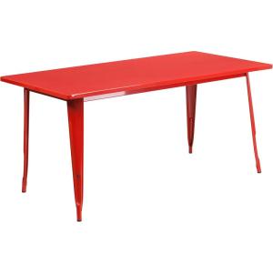 Flash Furniture Charis Commercial Grade 31.5″ x 63″ Rectangular Silver Metal Indoor-Outdoor Table(Red)