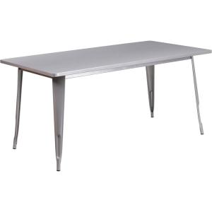 Flash Furniture Charis Commercial Grade 31.5″ x 63″ Rectangular Silver Metal Indoor-Outdoor Table(Silver)