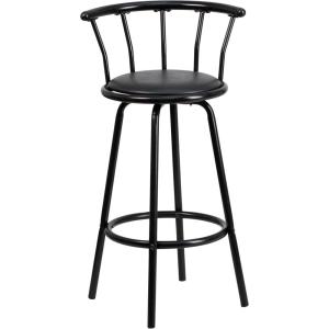 Flash Furniture Charla Crown Back Black Metal Barstool with Black Vinyl Swivel Seat