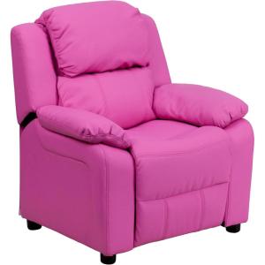 Flash Furniture Charlie Microfiber Kids Recliner with Flip-Up Storage Arms and Safety Recline, Contemporary Reclining Chair for Kids, Supports up to 90 lbs., Purple(Hot Pink Vinyl)