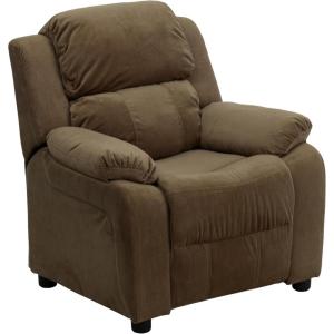 Flash Furniture Charlie Microfiber Kids Recliner with Flip-Up Storage Arms and Safety Recline, Contemporary Reclining Chair for Kids, Supports up to 90 lbs., Purple(Brown Microfiber)