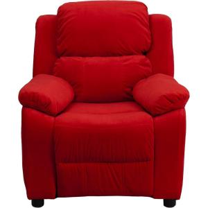 Flash Furniture Charlie Microfiber Kids Recliner with Flip-Up Storage Arms and Safety Recline, Contemporary Reclining Chair for Kids, Supports up to 90 lbs., Purple(Red Microfiber)