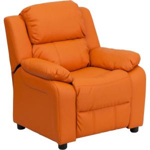 Flash Furniture Charlie Microfiber Kids Recliner with Flip-Up Storage Arms and Safety Recline, Contemporary Reclining Chair for Kids, Supports up to 90 lbs., Purple(Orange Vinyl)
