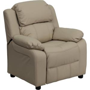 Flash Furniture Charlie Microfiber Kids Recliner with Flip-Up Storage Arms and Safety Recline, Contemporary Reclining Chair for Kids, Supports up to 90 lbs., Purple(Beige Vinyl)