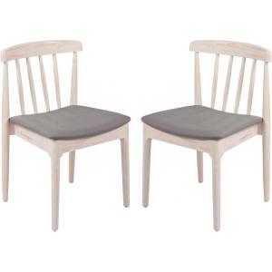 Flash Furniture Chester Solid Wood Dining Chair, Commercial Grade Restaurant Chair with Curved Spindle Backrest and Vinyl Padded Seat, Antique White/Beige(Brown Vinyl Seat/Antique White Wood Frame)