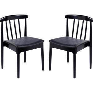 Flash Furniture Chester Solid Wood Dining Chair, Commercial Grade Restaurant Chair with Curved Spindle Backrest and Vinyl Padded Seat, Antique White/Beige(Black Vinyl Seat/Black Wood Frame)