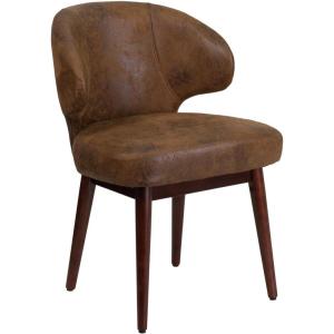 Flash Furniture Comfort Back Series Brown LeatherSoft Side Reception Chair with Walnut Legs(Bomber Jacket Microfiber)