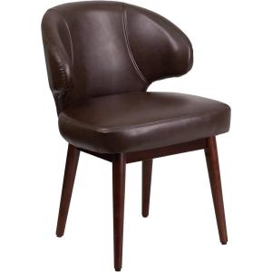 Flash Furniture Comfort Back Series Brown LeatherSoft Side Reception Chair with Walnut Legs(Brown Leathersoft)