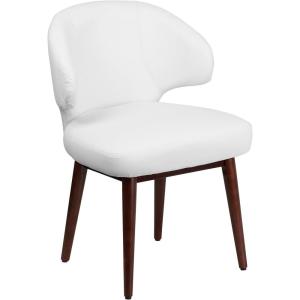Flash Furniture Comfort Back Series Brown LeatherSoft Side Reception Chair with Walnut Legs(White Leathersoft)
