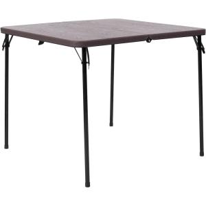 Flash Furniture Dunham 2.83-Foot Square Bi-Fold Brown Wood Grain Plastic Folding Table with Carrying Handle