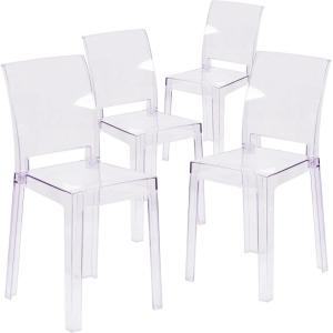 Flash Furniture Emilie Ghost Chair with Square Back in Transparent Crystal(Set of 4)