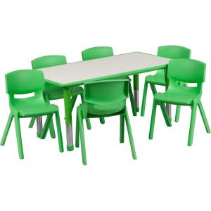 Flash Furniture Emmy Adjustable Classroom Activity Table with 6 Stackable Chairs, Plastic Activity Table for Kids, 23.625″ W x 47.25″ L, Blue/Gray(Green)