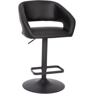 Flash Furniture Erik Contemporary Adjustable Height Barstool with Footrest and Rounded Mid-Back, Upholstered Bar or Counter Height Stool, Gray/Chrome(Black Vinyl/Black Frame)