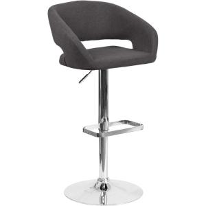 Flash Furniture Erik Contemporary Adjustable Height Barstool with Footrest and Rounded Mid-Back, Upholstered Bar or Counter Height Stool, Gray/Chrome(Charcoal Fabric/Chrome Frame)