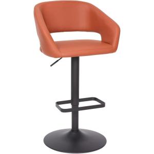 Flash Furniture Erik Contemporary Adjustable Height Barstool with Footrest and Rounded Mid-Back, Upholstered Bar or Counter Height Stool, Gray/Chrome(Cognac Vinyl/Black Frame)