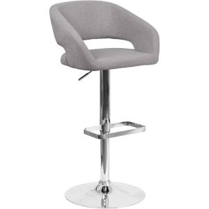 Flash Furniture Erik Contemporary Adjustable Height Barstool with Footrest and Rounded Mid-Back, Upholstered Bar or Counter Height Stool, Gray/Chrome(Gray Fabric/Chrome Frame)