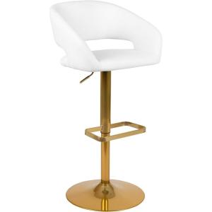 Flash Furniture Erik Contemporary Adjustable Height Barstool with Footrest and Rounded Mid-Back, Upholstered Bar or Counter Height Stool, Gray/Chrome(White/Gold Frame)
