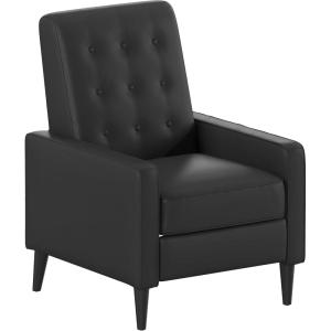Flash Furniture Erza LeatherSoft Button Tufted Pushback Recliner, Mid-Century Modern Recliner Chair for Residential and Commercial Use, Cognac Brown(Black)