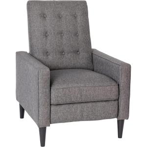 Flash Furniture Erza LeatherSoft Button Tufted Pushback Recliner, Mid-Century Modern Recliner Chair for Residential and Commercial Use, Cognac Brown(Grey)