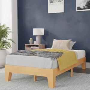 Flash Furniture Evelyn Wooden Platform Bed – Natural Pine Finish – Queen – Wooden Slat Support – No Box Spring Required – Easy Assembly(Natural)