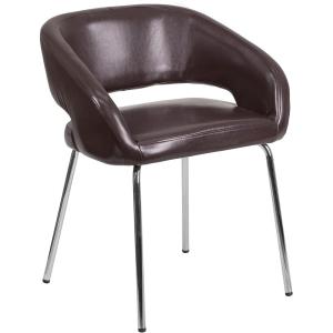 Flash Furniture Fusion Series LeatherSoft Upholstered Side Reception Chair, Retro Padded Lounge Chair for Living Room or Office, White(Brown)
