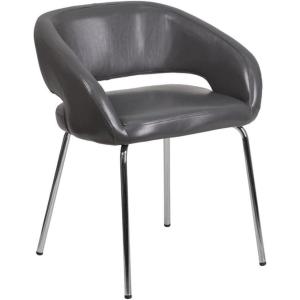 Flash Furniture Fusion Series LeatherSoft Upholstered Side Reception Chair, Retro Padded Lounge Chair for Living Room or Office, White(Grey)