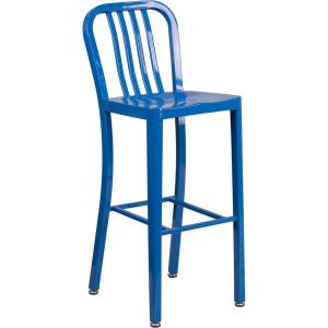 Flash Furniture Gael 30″ Commercial Metal Barstools with Footrest, Vertical Slat Back Bar Height Stools for Restaurants and Kitchens, Set of 2, Silver(Blue)