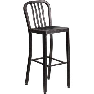 Flash Furniture Gael 30″ Commercial Metal Barstools with Footrest, Vertical Slat Back Bar Height Stools for Restaurants and Kitchens, Set of 2, Silver(Black-antique Gold)