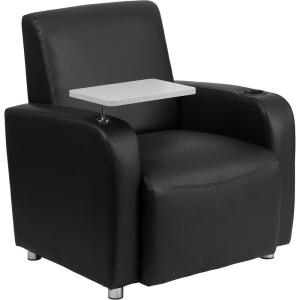 Flash Furniture George LeatherSoft Guest Chair with Tablet Arm and Cup Holder, Upholstered Tablet Arm Chair for Offices and Waiting Rooms, Gray(Black)