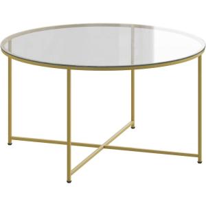 Flash Furniture Greenwich Collection Coffee Table – Modern Clear Glass Coffee Table – Crisscross Brushed Gold Frame