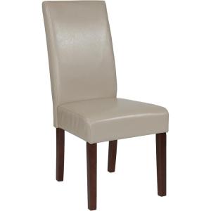 Flash Furniture Greenwich Series Black LeatherSoft Upholstered Panel Back Mid-Century Parsons Dining Chair(Beige Leathersoft)