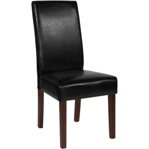 Flash Furniture Greenwich Series Black LeatherSoft Upholstered Panel Back Mid-Century Parsons Dining Chair(Black Leathersoft)