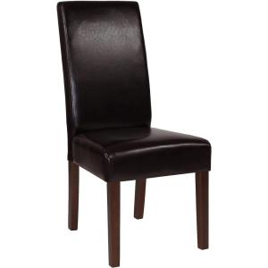 Flash Furniture Greenwich Series Black LeatherSoft Upholstered Panel Back Mid-Century Parsons Dining Chair(Brown Leathersoft)
