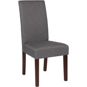 Flash Furniture Greenwich Series Black LeatherSoft Upholstered Panel Back Mid-Century Parsons Dining Chair(Light Gray Fabric)