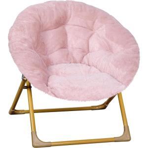 Flash Furniture Gwen Kids Cozy Mini Folding Saucer Chair – Navy Faux Fur Moon Chair – Soft Gold Metal Frame – 23″ Portable Folding Chair For Living Room or Bedroom(Blush/Soft Gold)