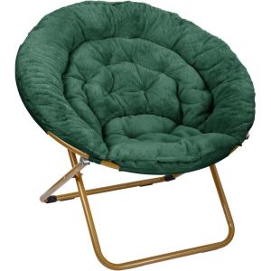 Flash Furniture Gwen Oversize Folding Saucer Chair – Blush Faux Fur Moon Chair – Soft Gold Metal Frame – 38″ Portable Folding Chair – for Dorm and Bedroom(Emerald Fabric/ Soft Gold)