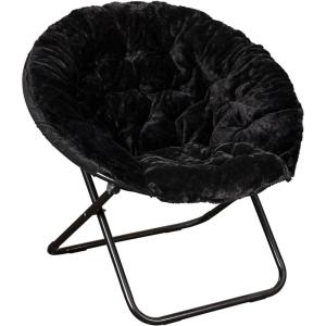 Flash Furniture Gwen Oversize Folding Saucer Chair – Blush Faux Fur Moon Chair – Soft Gold Metal Frame – 38″ Portable Folding Chair – for Dorm and Bedroom(Black/Black)
