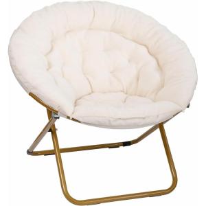 Flash Furniture Gwen Oversize Folding Saucer Chair – Blush Faux Fur Moon Chair – Soft Gold Metal Frame – 38″ Portable Folding Chair – for Dorm and Bedroom(Ivory/Soft Gold)