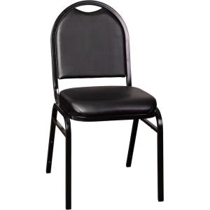 Flash Furniture HERCULES Commercial Grade 500 LB. Capacity Dome Back Stack Chair – Black Vinyl Upholstery – Black Metal Frame – Built-In Handle(Black Vinyl/Black Frame)